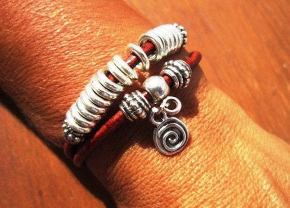 Beaded Leather Bracelet Personalized Gifts • Silver Custom Bracelet • Personalized Handmade Jewelry Gift for Her by Kekugi Bohemian jewelry