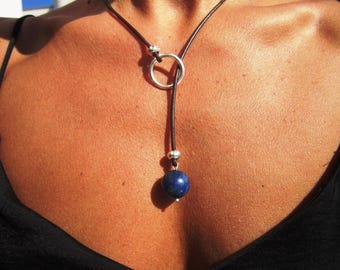 Y lariat lapis lazuli Necklace with charm • Birth stone necklace birthday gift for Her Mom or Mama • Bohemian Jewelry Best selling items