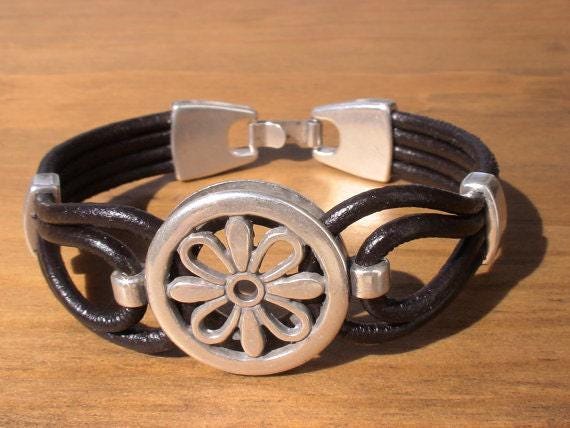 Leather & Silver Charm Beaded Bracelet • Handmade Jewelry Gift for Her • Custom Bracelet Gift • Personalized Jewelry Gifts by Kekugi