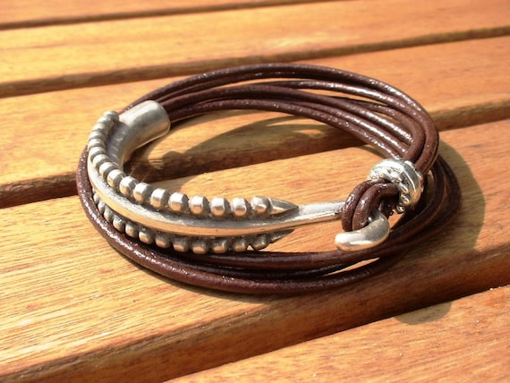 Beaded Leather Bracelet Personalized Gifts • Silver Custom Bracelet • Personalized Handmade Jewelry Gift for Her by Kekugi Bohemian jewelry