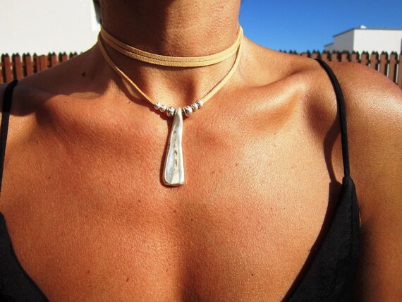 Handmade Leather Choker Necklace Gift for Her • Unique Couples Necklace Jewelry • Personalized Jewelry Best selling items Gift for Host