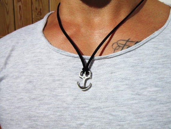 Anchor Mens Necklace Leather Pendant Necklace – Handmade Jewelry Gift for Him Personalized Jewelry by Kekugi