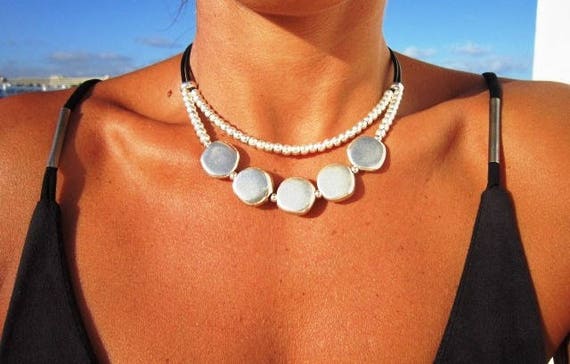 layered necklace, Black necklace, layered choker, Silver jewelry, etsy jewelry, sterling silver necklace, silver necklaces, black jewelry