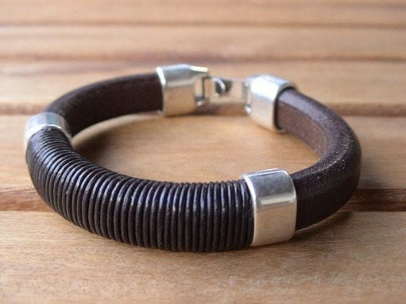 Leather & Silver Mens Bracelet • Matching Couple Bracelets • Custom mens bracelet Gift for him • Best Selling Items jewelry by Kekugi