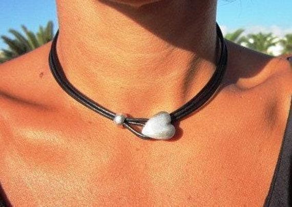 Couples Beaded Necklace with Silver Heart Pendant Charm • Bohemian Handmade jewelry Necklaces for Women • Personalized Jewelry Gift for Her