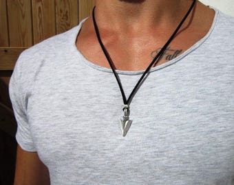 silver necklaces for men, personalized gift for men, leather personalized necklace, mens necklaces