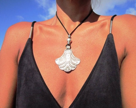 Ethnic pendant necklace, long necklace, necklaces for women, silver necklace, bohemian necklace, boho jewelry, pendant, costume jewelry