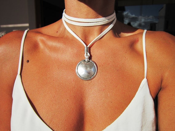 white wrap necklaces for women, choker necklace boho jewelry