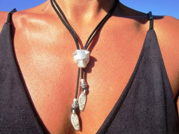 Y necklace beaded, panther necklace animal jewelry, womens lariat necklace, Y necklace, lariat necklace, animal pendant Necklace,