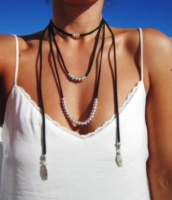 Statement Chunky silver pendant Necklace • layered beaded necklace • Bohemian Personalized Jewelry Gift