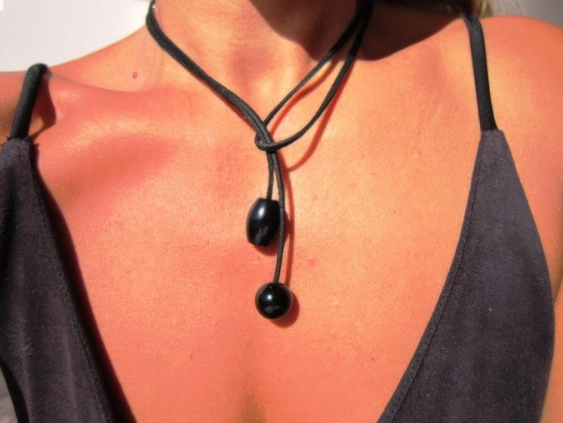 Best Selling Items Y Lariat obsidian onyx Necklace Gift for Her • Bohemian jewelry Necklaces for Women image 3