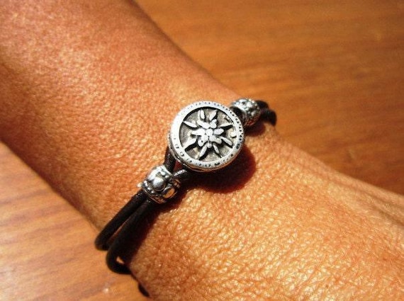 Bohemian Leather and Silver Beaded Bracelet Jewelry • Handmade Personalized Jewelry Gifts • Custom Bracelet Gift for Her by Kekugi