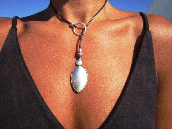 statement bohemian necklace choker, silver beaded necklace, womens lariat necklace, festival jewelry