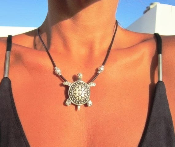 Silver beaded turtle Necklace Pendant Charm for Summer • Bohemian Personalized Handmade beach Jewelry • Best selling items Gift for her