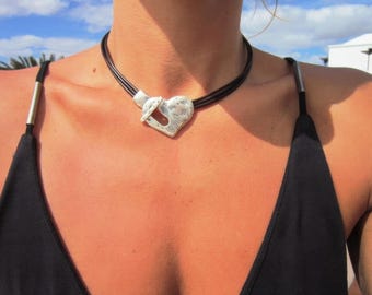 Collar de cuentas para parejas con dije de corazón de plata • Collares de joyería hechos a mano estilo bohemio para mujeres • Regalo de joyería personalizado para ella