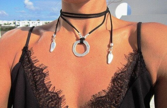 Statement Chunky silver pendant Ring Necklace Handmade Products • layered necklace • Bohemian Personalized Jewelry Gift for Her or Host