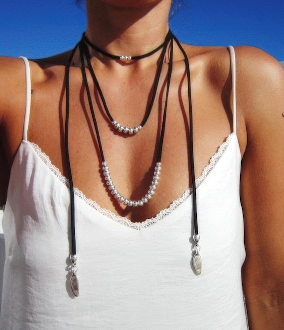 Statement Chunky silver pendant Necklace • layered beaded necklace • Bohemian Personalized Jewelry Gift