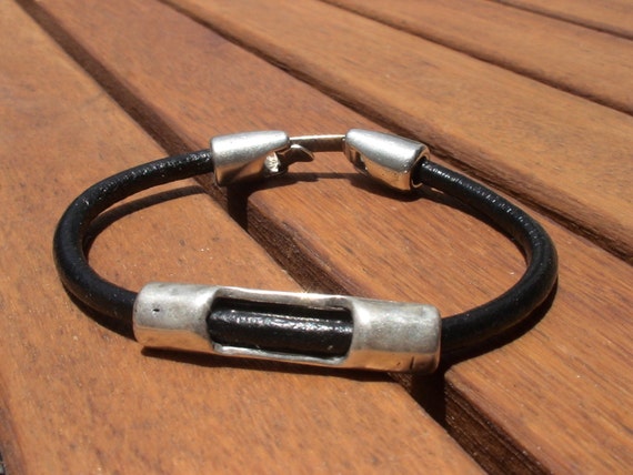 Silver and Leather mens bracelet, friendship couples bracelet, men cuff bracelet, handmade silver mens jewelry, unique gifts for men