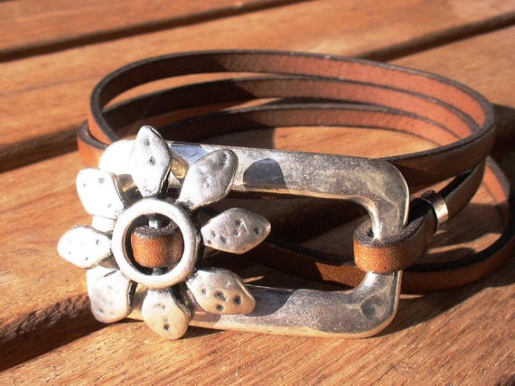 Bohemian Leather and Silver Beaded Bracelet Jewelry • Handmade Personalized Jewelry Gifts • Custom Bracelet Gift for Her by Kekugi