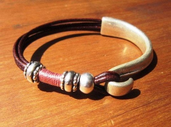 Leather & Silver Charm Beaded Bracelet • Handmade Jewelry Gift for Her • Custom Bracelet Gift • Personalized Jewelry Gifts by Kekugi