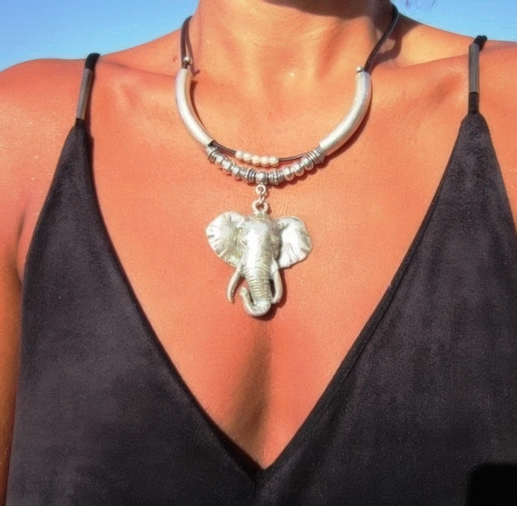 Silver Beaded Pendant Elephant Necklace • Bohemian Personalized Handmade Jewelry • Best selling items Gift for Her Couples Necklace
