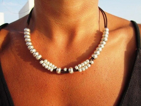 Statement Silver Beaded Couples Necklace  • Bohemian Handmade jewelry • Necklaces for Women • Personalized Jewelry Gift for Her