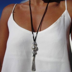 statement boho chic silver pendant necklace, boho jewelry, bohemian jewelry, boho chic jewelry, leather handmade jewelry designs by kekugi, gift ideas for her
