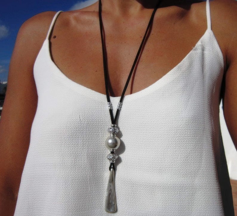 statement boho chic silver pendant necklace, boho jewelry, bohemian jewelry, boho chic jewelry, leather handmade jewelry designs by kekugi, gift ideas for her