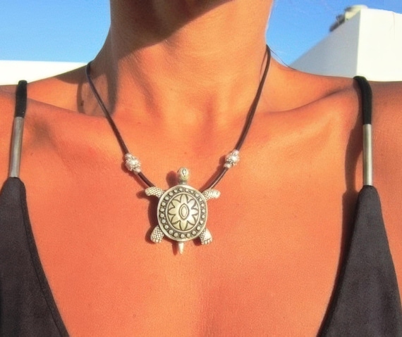 Silver beaded turtle Necklace Pendant Charm for Summer • Bohemian Personalized Handmade beach Jewelry • Best selling items Gift for her
