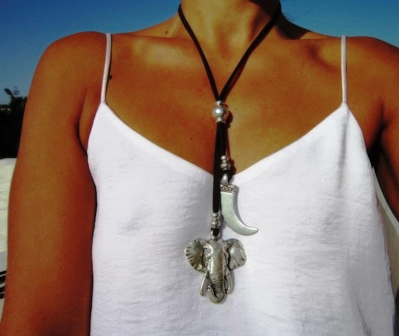 Silver Pendant Elephant Necklace Charm for Women • Bohemian Handmade Jewelry • Gift for her