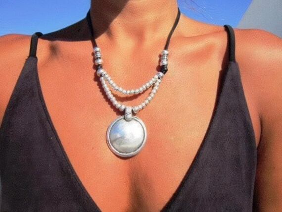 Layered Silver Beaded Necklace with charm • Couples Necklace with Charm • Handmade Personalized Bohemian Jewelry Gift for Her by Kekugi