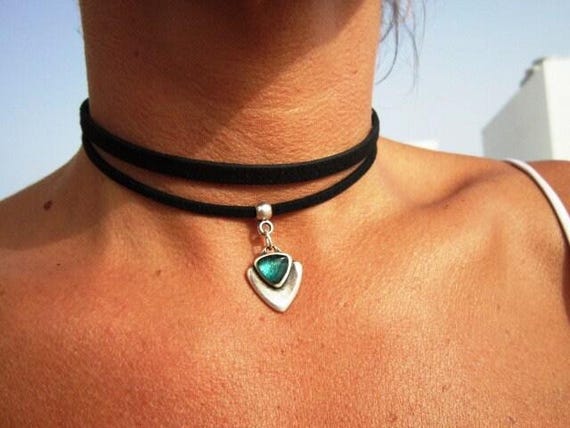 Bohemian Leather Choker Necklace beaded with charm • silver necklaces for women, Handmade personalized jewelry gift for her