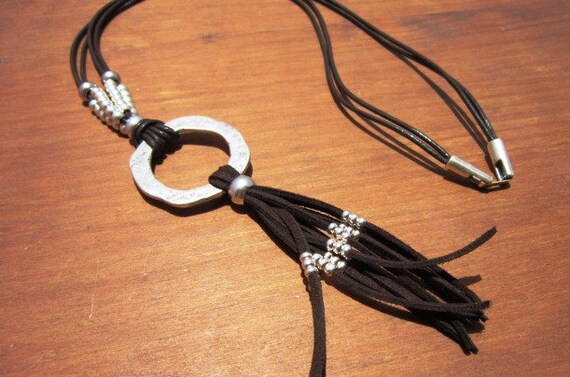 long eternity necklace,tassel necklace, silver ring leather necklace, long necklaces, silver necklaces, fashion jewelry, ring necklace