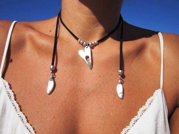 wrap necklace heart bohemian pendant necklace, Boho bohemian jewelry, hippy jewelry, boho necklaces, minimalist jewelry