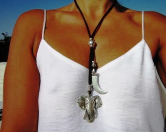 Silver Pendant Elephant Necklace Charm for Women • Bohemian Handmade Jewelry • Gift for her