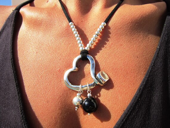 Couples Chunky Necklace with silver Heart Pendant • Beaded Necklaces for Women • Personalized Jewelry Gifts Best selling items Gift for Her