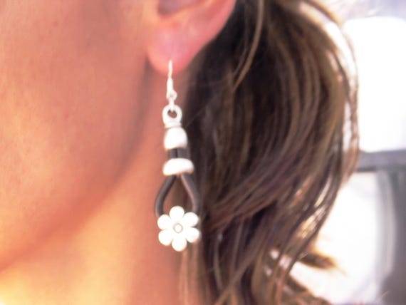 Gift for her hook sterling silver flower earrings dangle, statement drop beaded unique earrings. Personalized handmade jewelry
