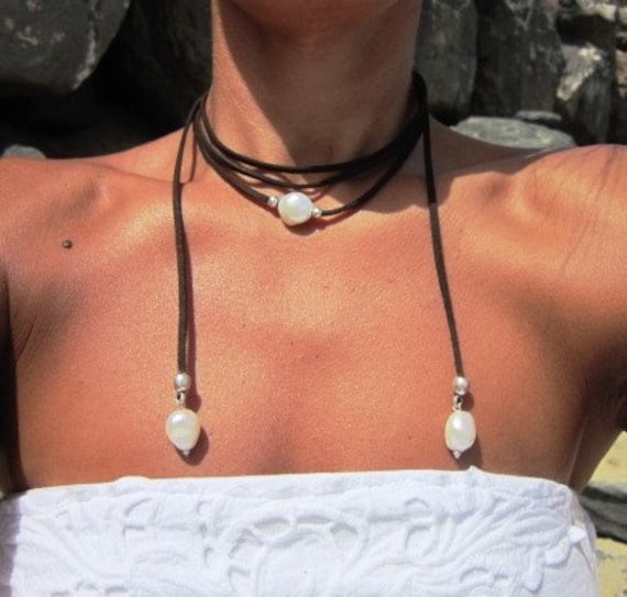pearl wrap necklace, dainty necklace, pearl jewelry, pearl necklace, mother of pearl, boho necklaces, minimalist jewelry
