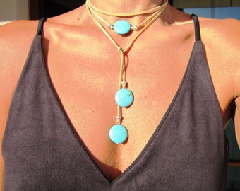 wrap turquoise statement necklaces for women, choker necklace boho jewelry