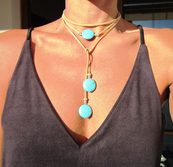 wrap turquoise statement necklaces for women, choker necklace boho jewelry