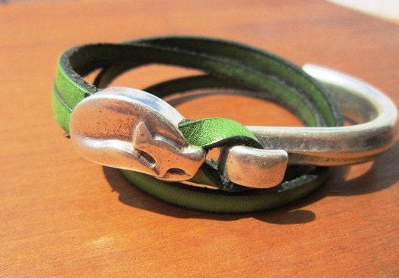 Leather & Silver Charm Beaded Bracelet with fox • Handmade Jewelry Gift for Her • Custom Bracelet Gift • Personalized Jewelry Gifts
