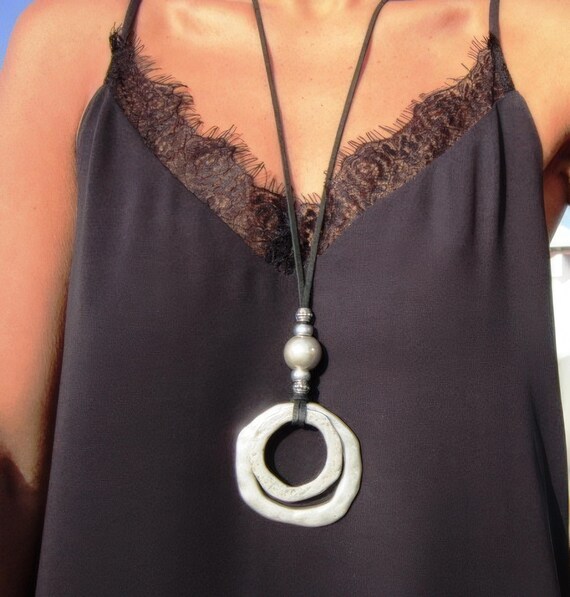 Best selling items Silver Everyday Pendant Beaded Ring Necklace • Long Layered Chunky Necklace Gift for Her • Silver Necklaces for Women