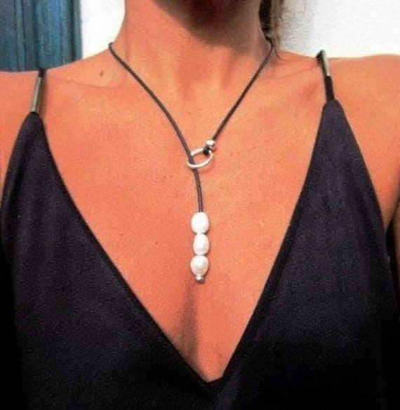 Y lariat freshwater pearl Necklace with charm birthday gift for Her Mom or Mama • Personalized Gifts Anniversary Gift • Best selling items