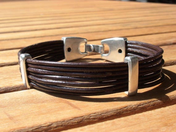 Personalized Leather & Silver Beaded Bracelet Gifts for Men • Handmade Mens Jewelry • Birthday Gift or Custom Jewelry Gift for Him by Kekugi