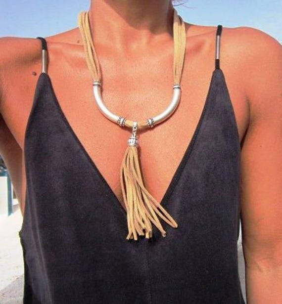 Best selling items Silver Everyday Pendant Beaded Necklace • Long Boho Layered Chunky Necklace Gift for Her • Necklaces for Women by Kekugi