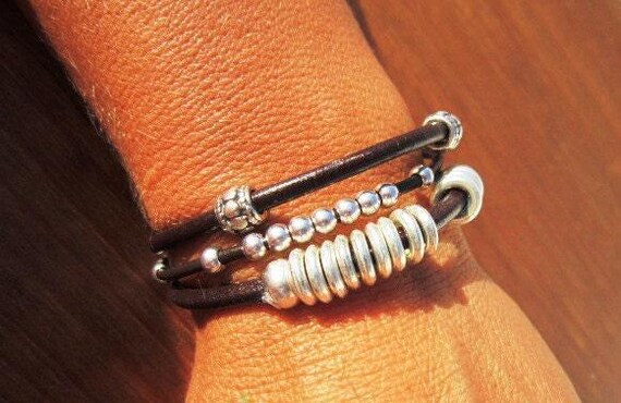 Beaded Leather Bracelet Personalized Gifts • Silver Custom Bracelet • Personalized Handmade Jewelry Gift for Her by Kekugi Bohemian jewelry