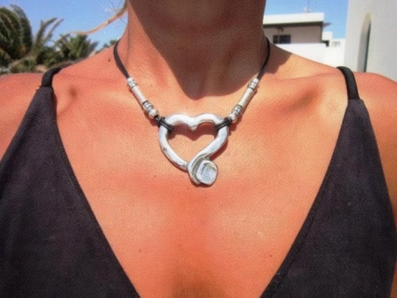 Couples Beaded Necklace with Silver Heart Pendant Charm • Bohemian Handmade jewelry Necklaces for Women • Personalized Jewelry Gift for Her