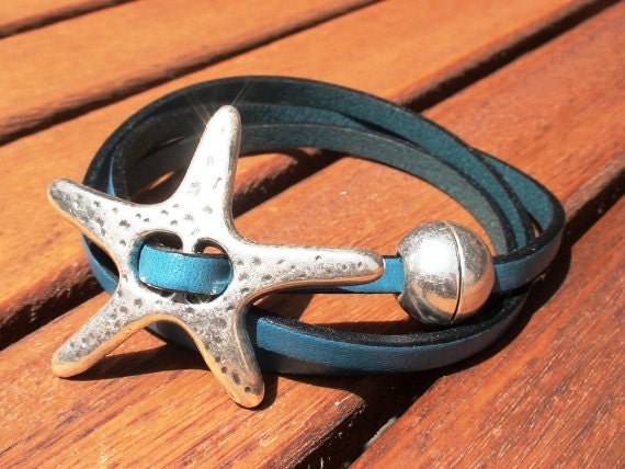 starfish bracelet, blue bracelet, wrap bracelet, arm party, womens bracelets, boho love, leather bracelet, jewelry online, nice Bracelets