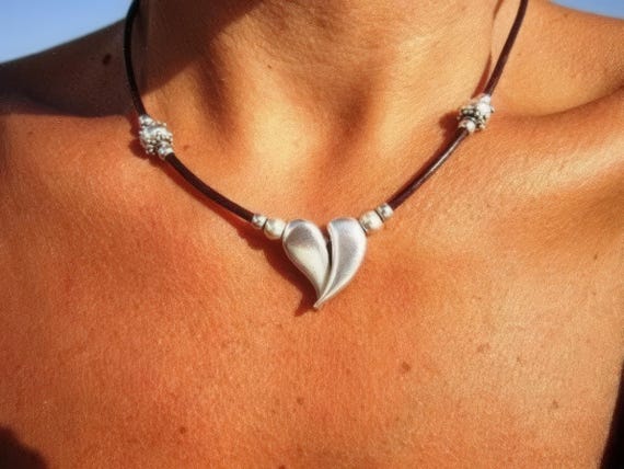 Couples Beaded Necklace with Silver Heart Pendant Charm • Bohemian Handmade jewelry Necklaces for Women • Personalized Jewelry Gift for Her