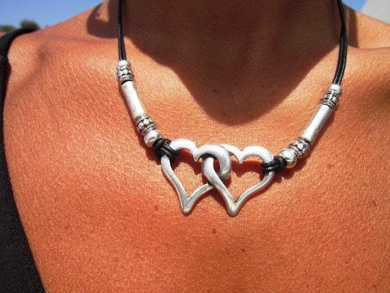 Couples Beaded Heart Necklace with Silver Pendant Charm • Bohemian Handmade jewelry Necklaces for Women • Personalized Jewelry Gift for Her